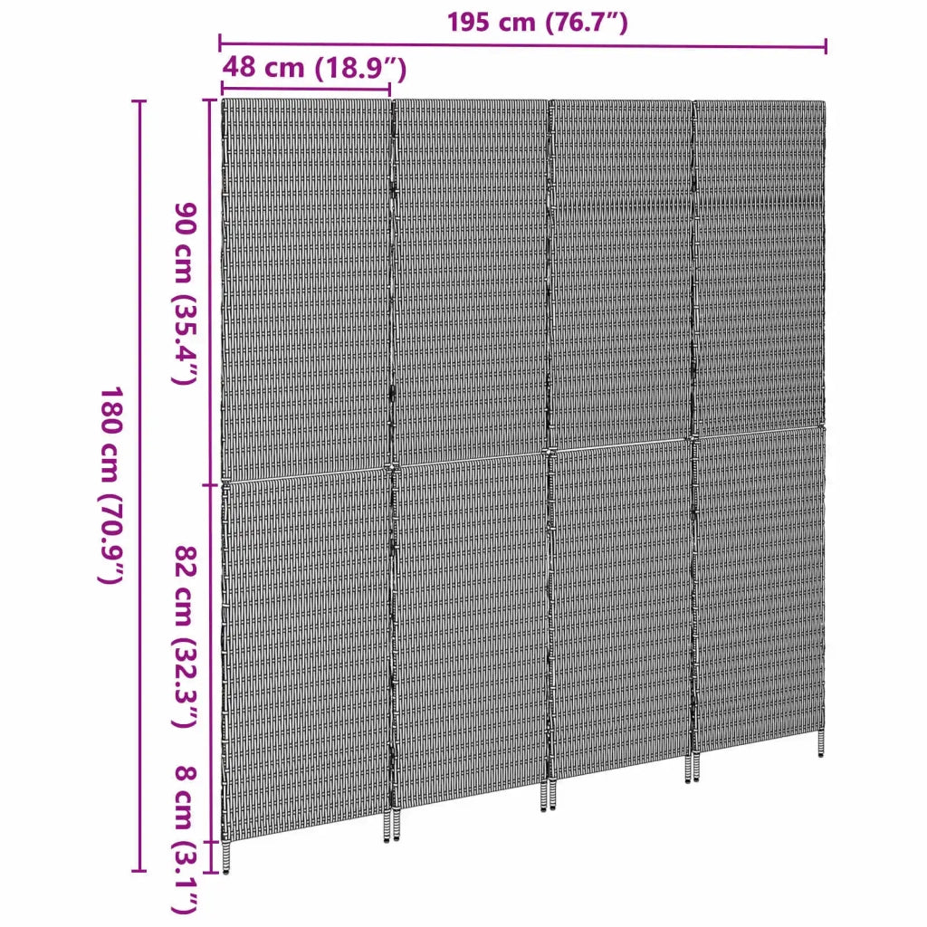 Divider per stanze | Paravento | Divisorio Ambienti Grigio 195 x 180 cm polyrattan