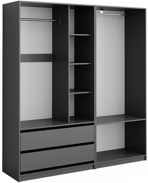 Armadio Elmo, Antracite, 180 x 200 cm Set di 2, per una conservazione flessibile di diversi capi di abbigliamento