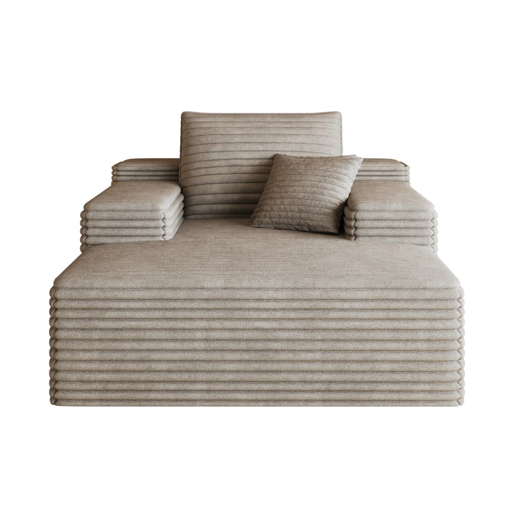 Divano chaise longue in velluto a coste color cammello