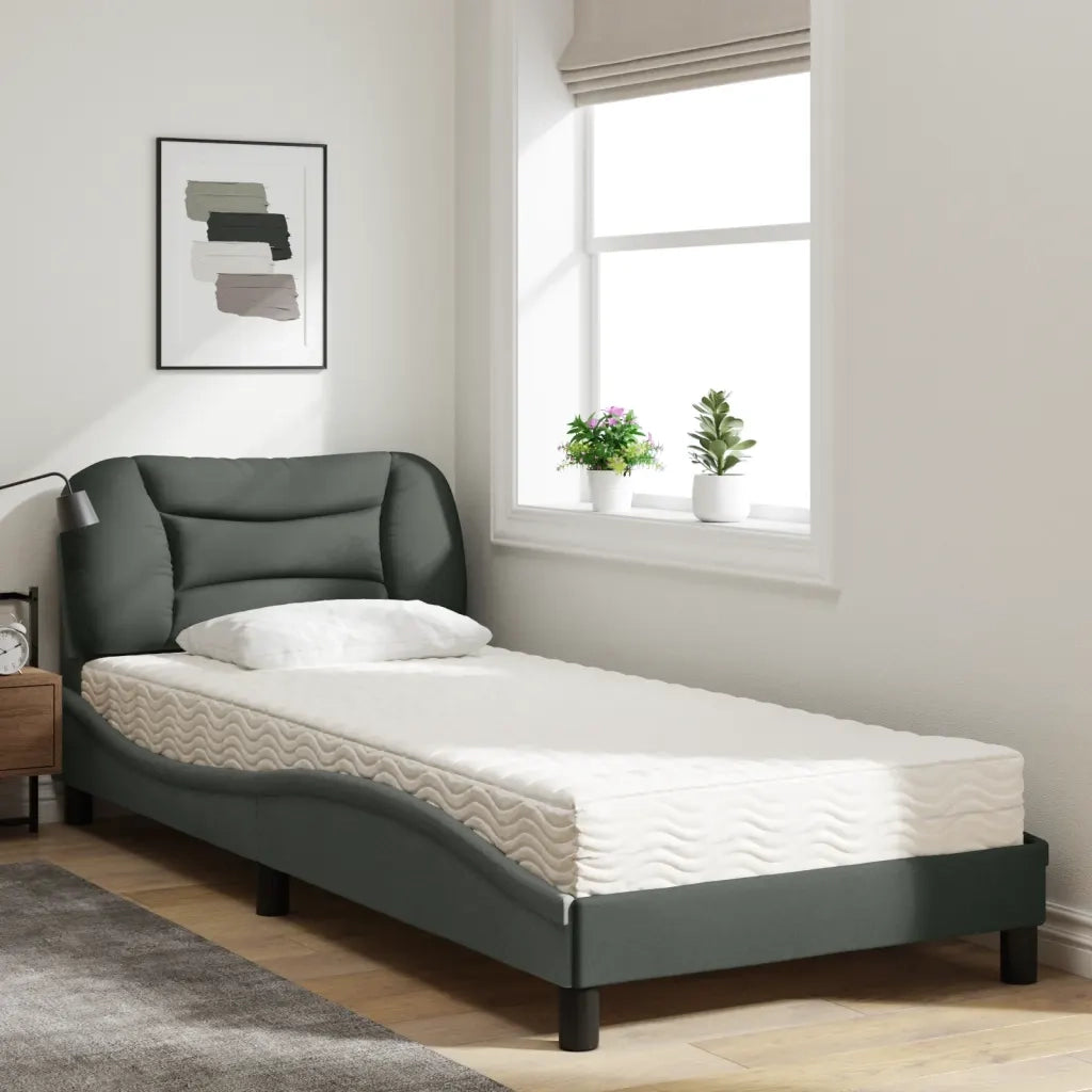 Letto con Materasso Hvar Grigio Scuro 80x200 cm in Tessuto