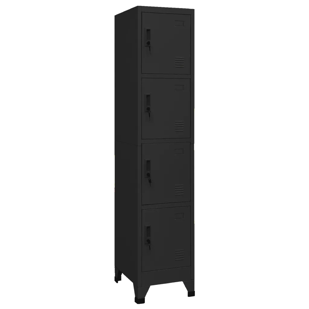 Armadietto moderno 38 x 45 x 180 cm con 4 ante chiudibili a chiave stile ufficio acciaio nero 02_0047000