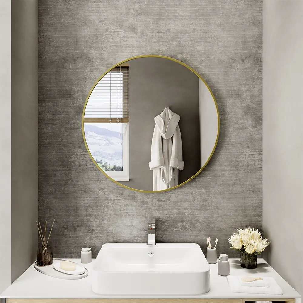 Specchio tondo Ø 80 cm con cornice dorata