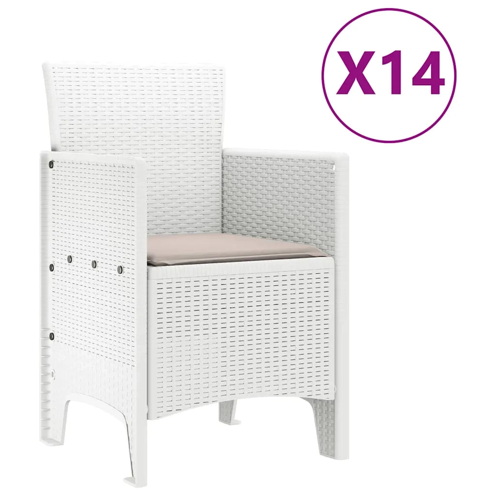 Set da pranzo da giardino con cuscini 15 pcs Bianco PP