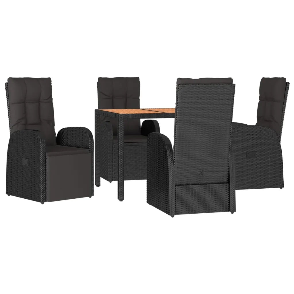 Set da Pranzo da Giardino 5 pz Nero con Cuscini in Polyrattancod mxl 100382