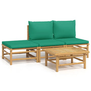 Set Salotto da Giardino 4pz | Set di Mobili da Esterno con Cuscini Verdi Bamb¨´