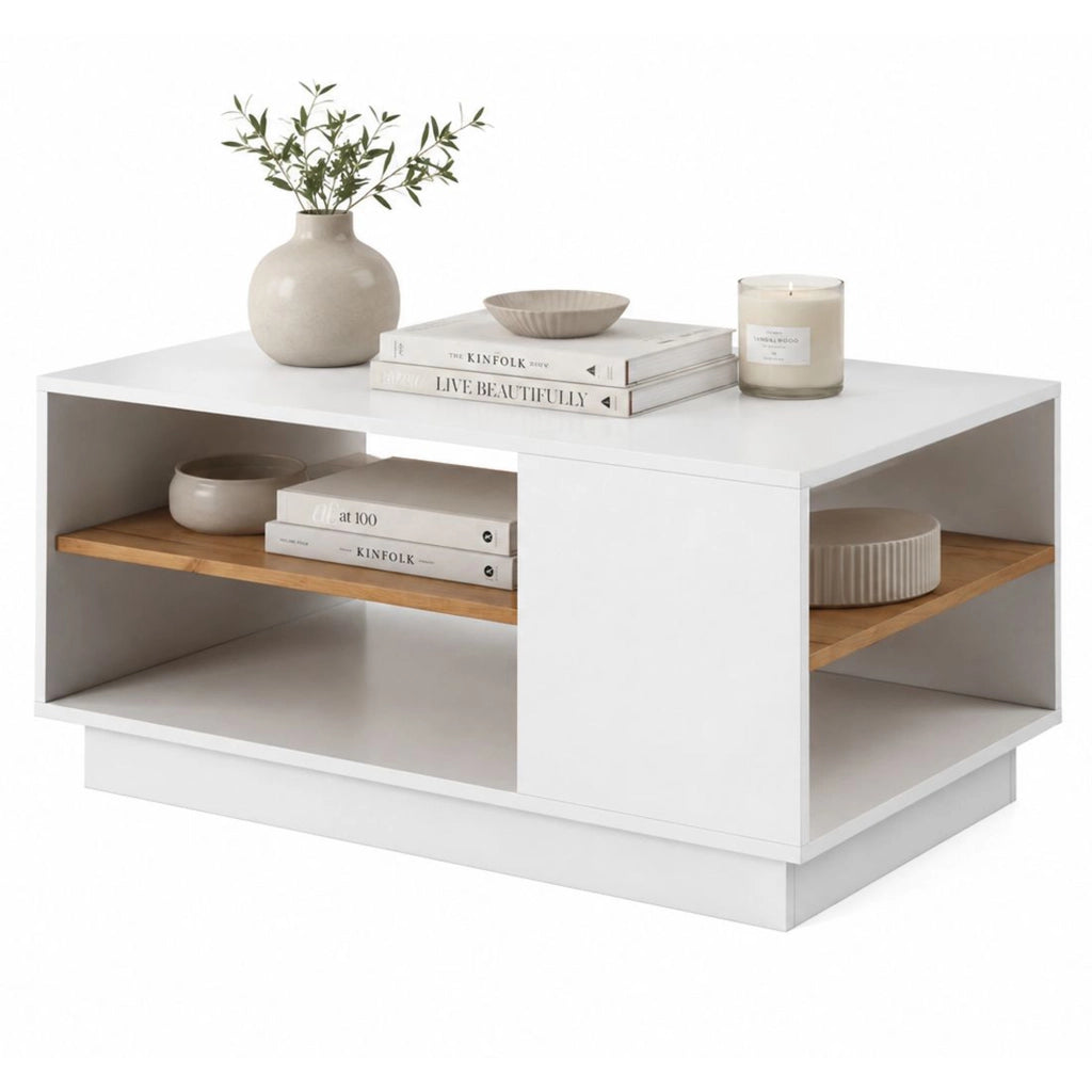 Karada, Tavolino da Salotto 2 Vani, 100x46x60h cm Bianco