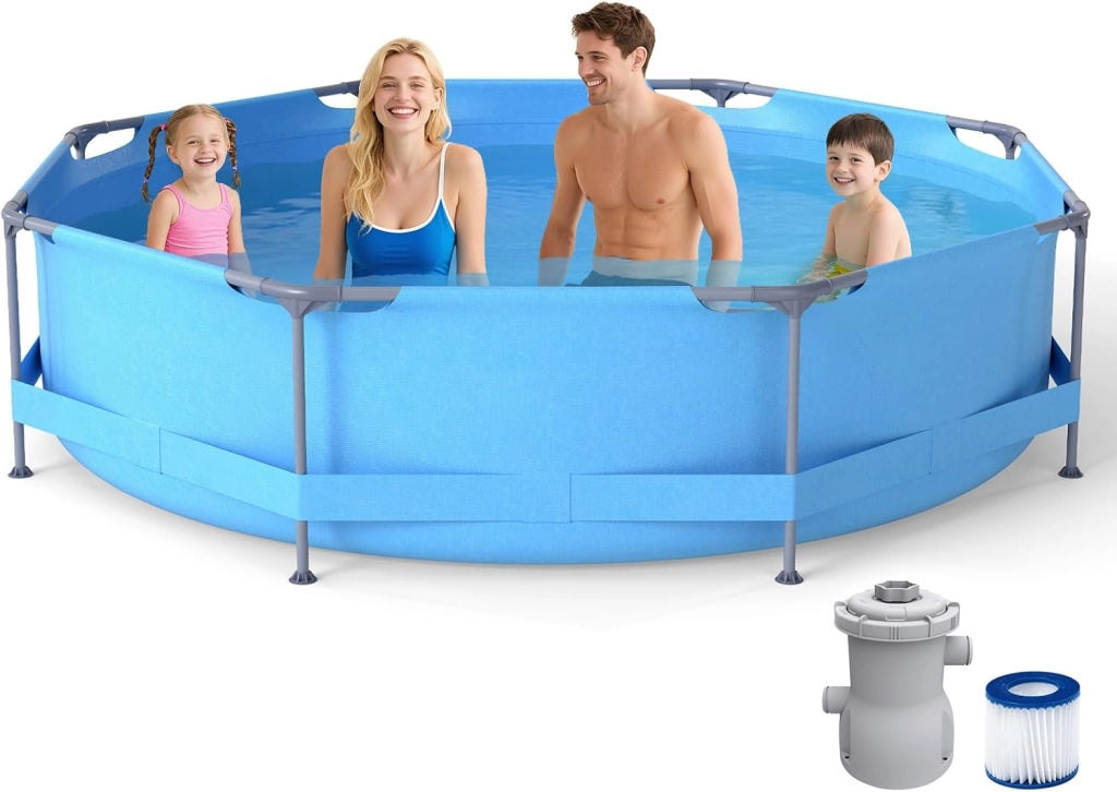 Piscina Fuori Terra 300 x 300 x 76 cm, Piscina Rotonda da Esterno con Struttura Metallica e Pompa Filtro, Capacità 4383 L, da Giardino per Adulti (3 m x 76 cm)