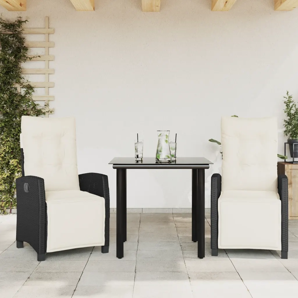 Set da Pranzo da Giardino 3 pz con Cuscini Nero in Polyrattan 3212953