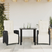 Set da Pranzo da Giardino 3 pz con Cuscini Nero in Polyrattan 3212953