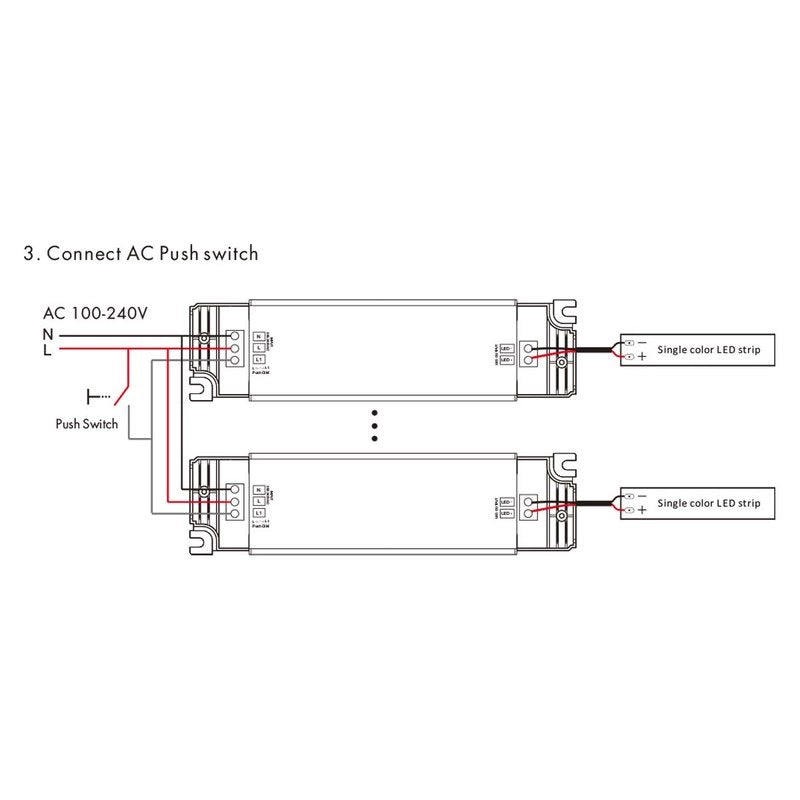 Alimentatore Dimmerabile CV 12V 40W Triac ELV Pulsante N.O. Varialuce Su 220V Per Striscia Led TE-40-12