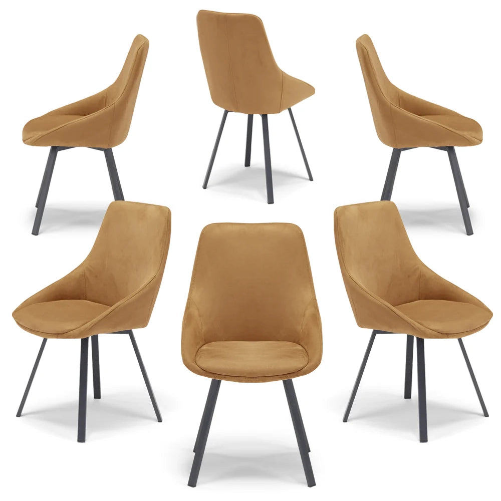 Set 6 sedie imbottita per sala da pranzo ASIA, design moderno, gambe in metallo finitura antracite, rivestimento in tessuto idrorepellente effetto scamosciato colore Senape