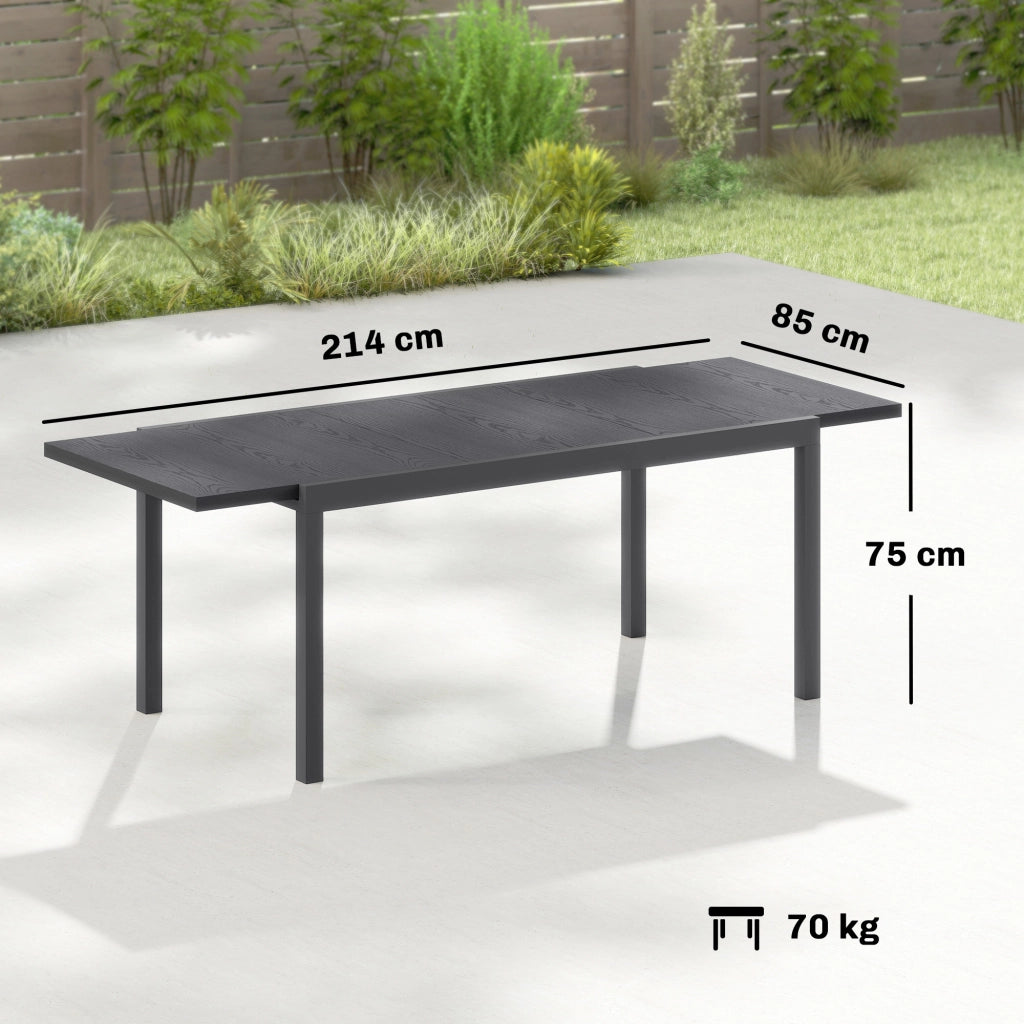 Tavolo da Giardino Allungabile in Aluminium Effetto Legno con Gambe Regolabili per 8-10 Persone ¨C zephmum ¨C 214x85x75 cm Grigio Antracite