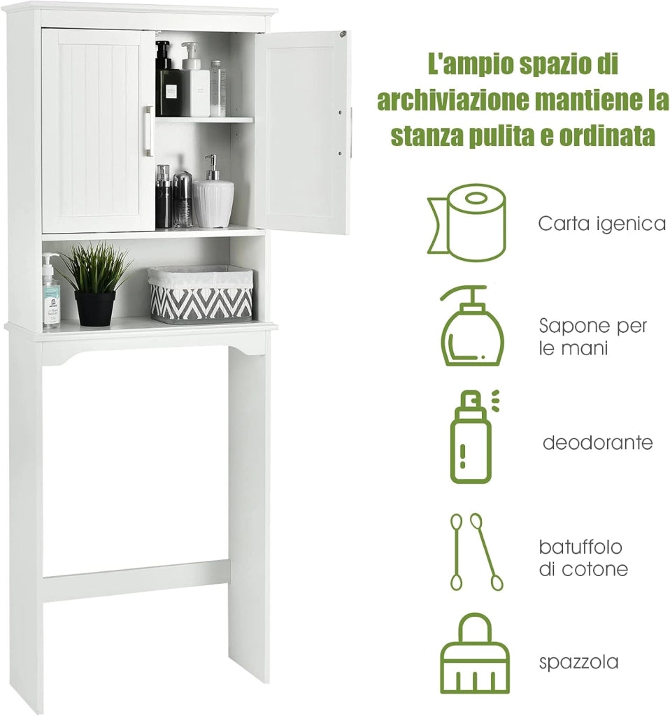 Mobile per Lavatrice, Mobile Salva Spazio Sopra WC, Organizer Bagno con 3 Mensole, Scaffale Bagno con Mensole Regolabile