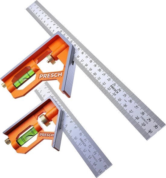 Set di Angolo Combinato 150mm & 300mm - Metrico - Due Angoli Combinati Precisi con Livello Lineare - Set di Angolo Blocco - Angolo Combinato di Alta Qualità, Professionale