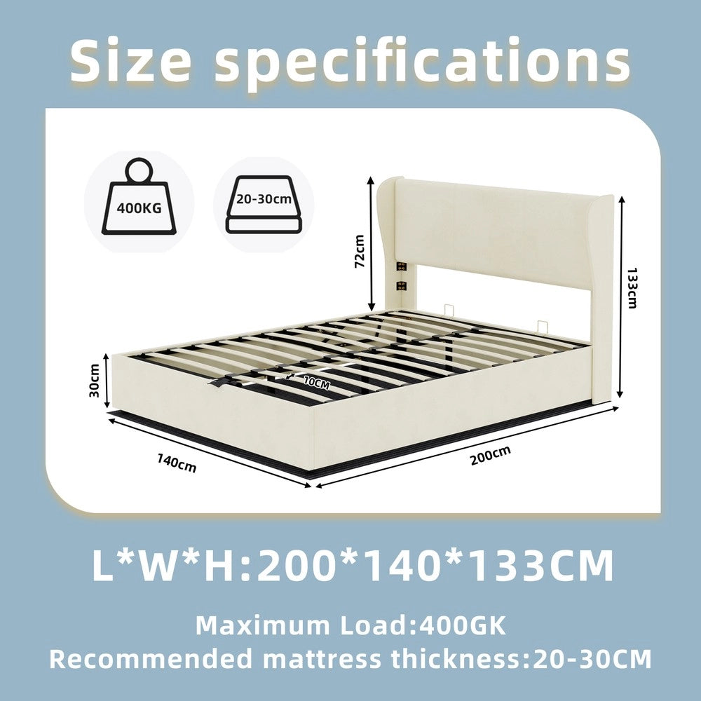 Letto Contenitore Imbottito con Testiera ¨C MINIMAL ¨C Beige 140x200 con Materasso