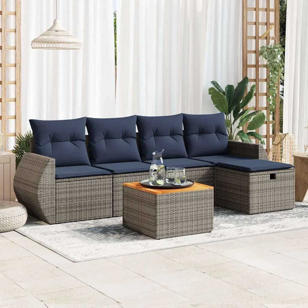 Set Divano da Giardino 6 pz con Cuscini Grigio in Polyrattan
