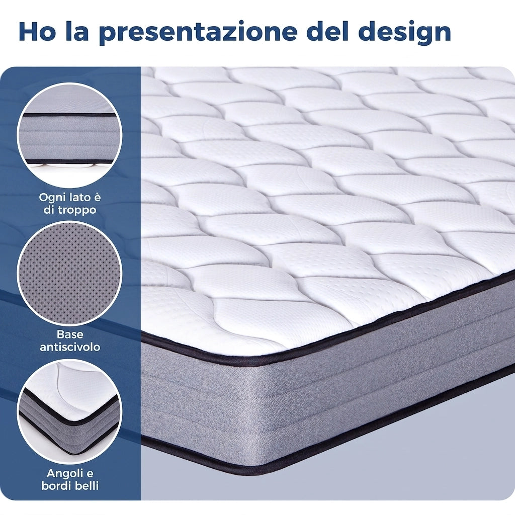 Materasso Matrimoniale 160x200 a Molle Insacchettate 7 Zone; Memory Foam e Lyocell; Bianco e Grigio
