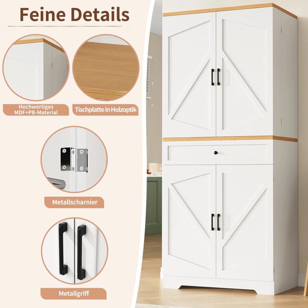 Credenza Alta da Cucina con Ripiani e Cassetti; Mobile Contenitore Multifunzionale per Cucina; in MDF; 80x40x180 cm; Bianco
