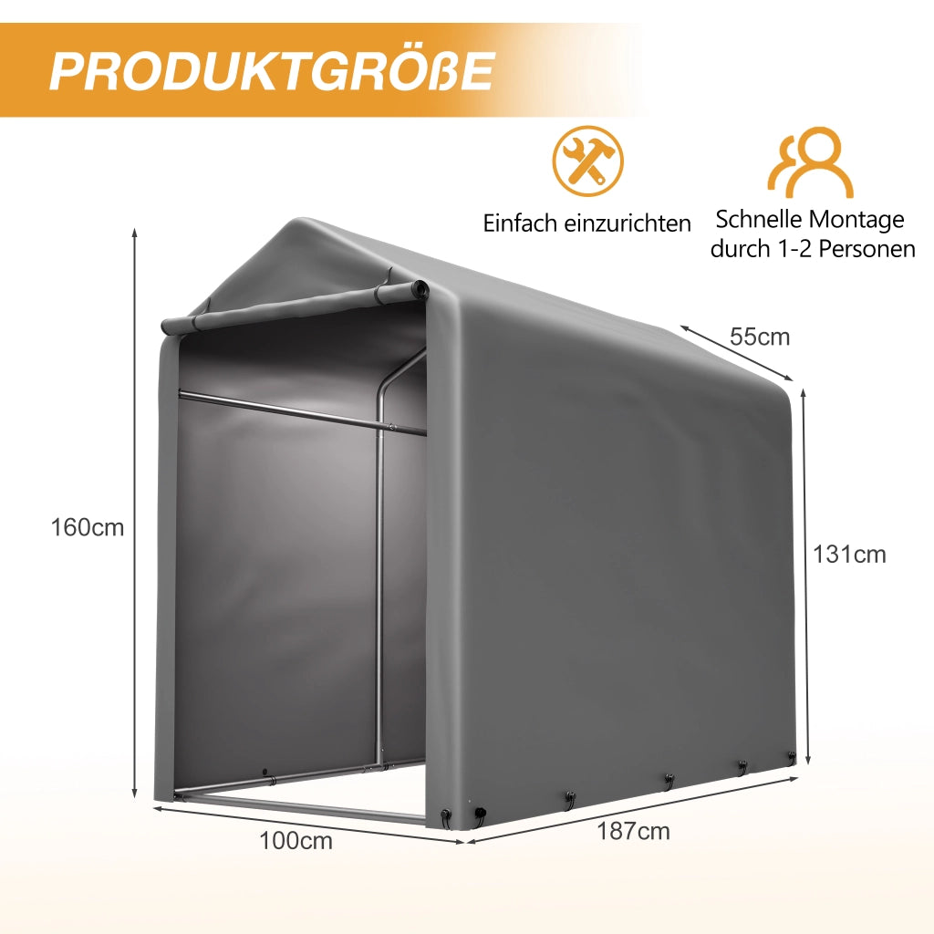 GARAGE PER BICICLETTE 187x100x160 cm Grigio Scuro acciaio zincato