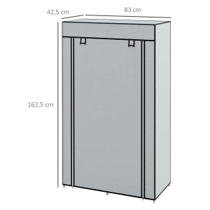 Armadio portatile in tessuto grigio chiaro con 5 ripiani, asta appendiabiti e chiusura a zip