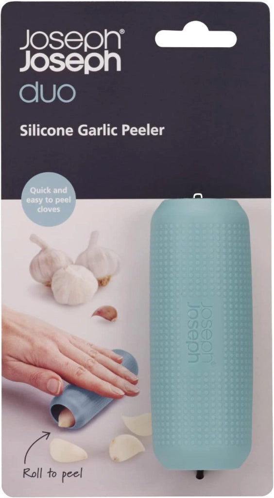Joseph Joseph Duo Pela Aglio in Silicone, Rullo per aglio facile da sbucciare e inodore, Azzurro