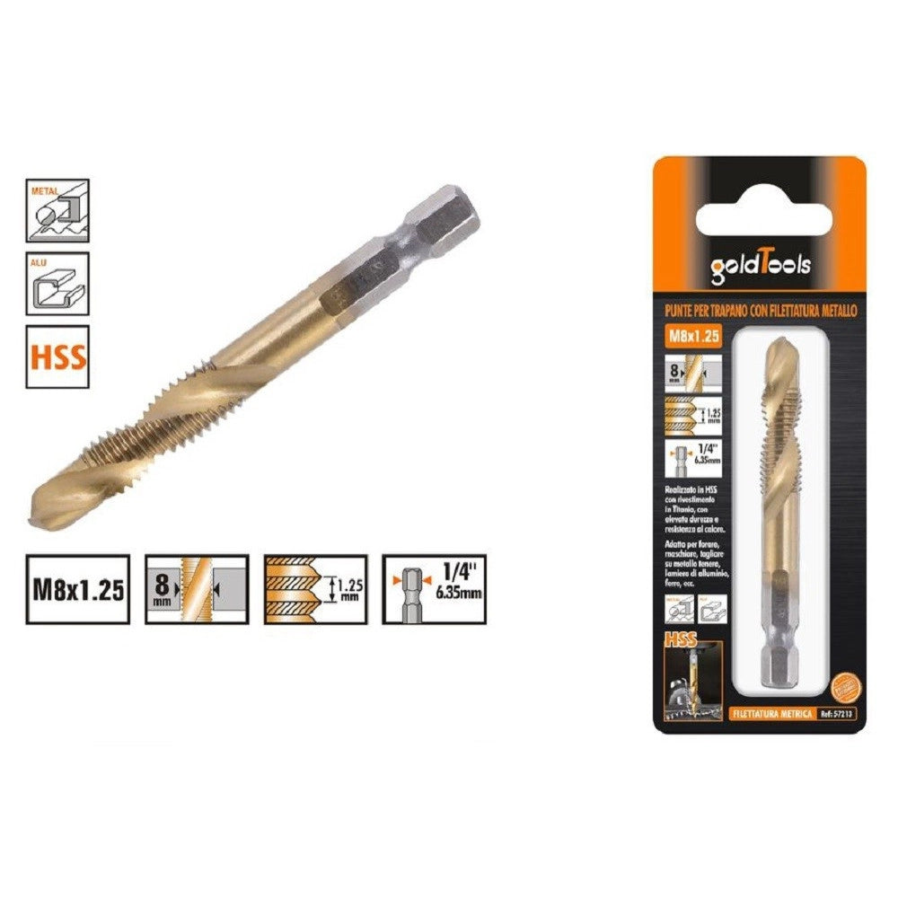 Trade Shop - Punta Per Trapano M8x1.25mm In Titanio Hss Con Filettatura Metrica Metallo 57213 -