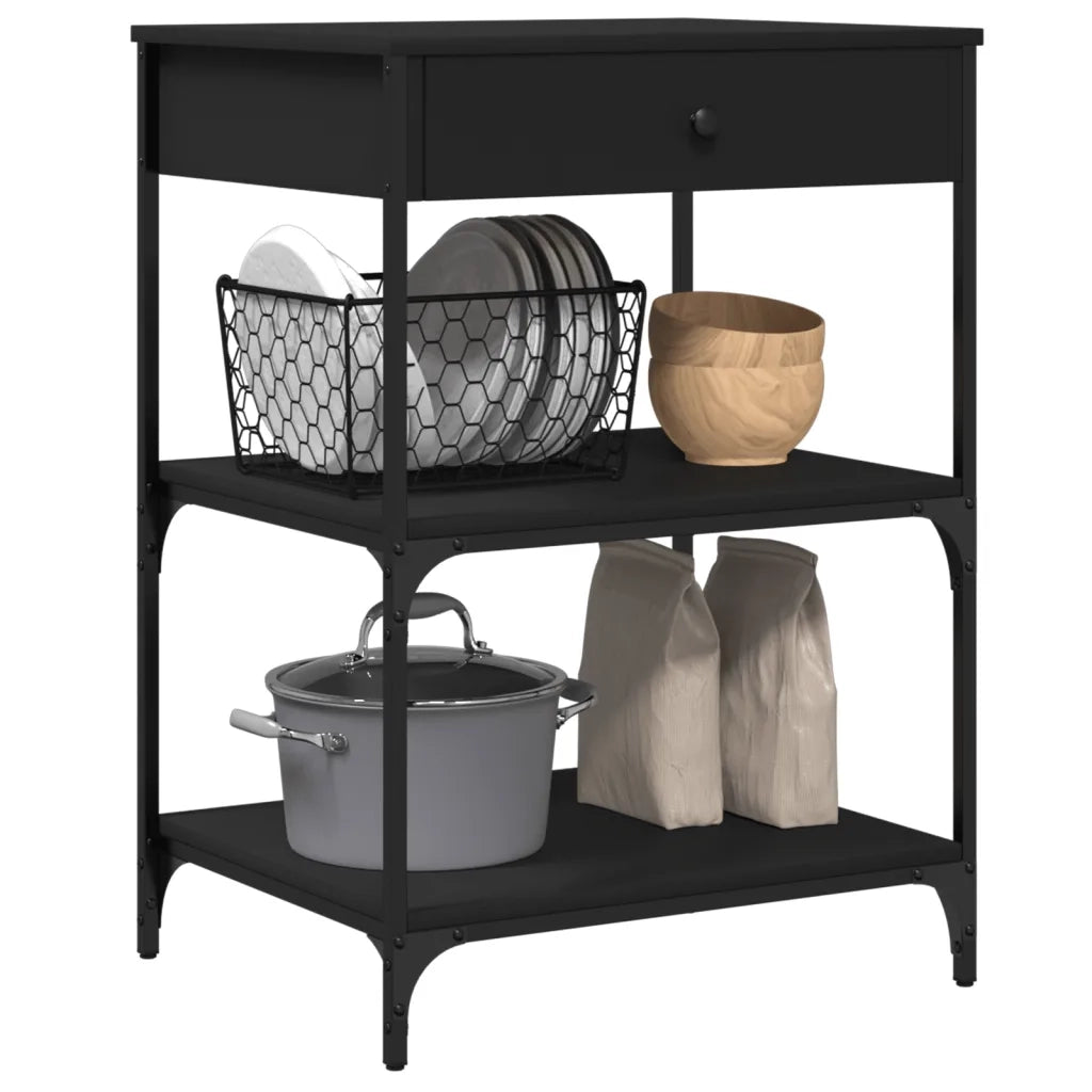 Carrello da Cucina Nero 60x48x89,5 cm in Legno Multistrato 842371