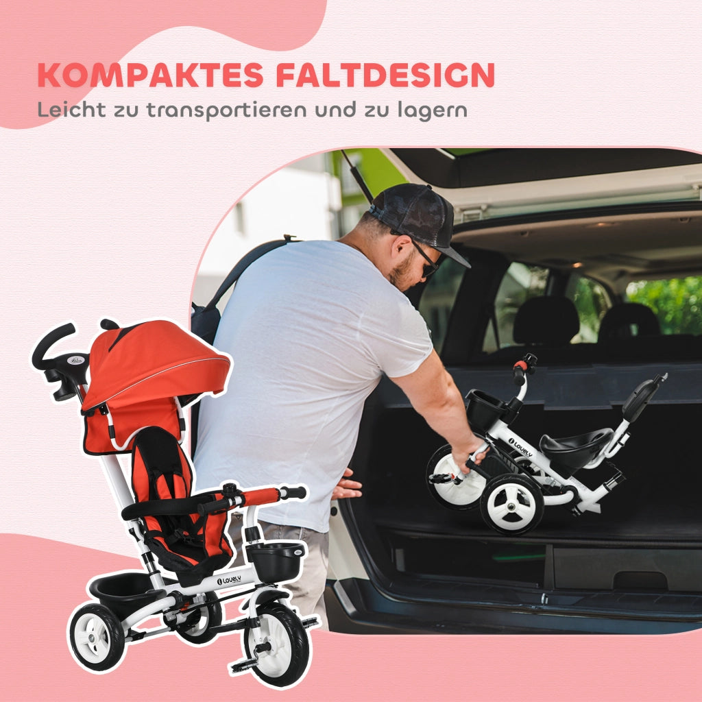 Triciclo Bambini 6 in 1 con Maniglia, Cestino, Cintura ¨C zephmum ¨C Rosso