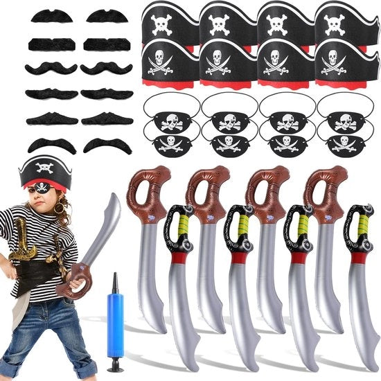 Decorazioni da Pirata per Festa di Compleanno, Halloween e Costume Party, 36 pezzi con cappello, occhialini, baffi e accessori gonfiabili
