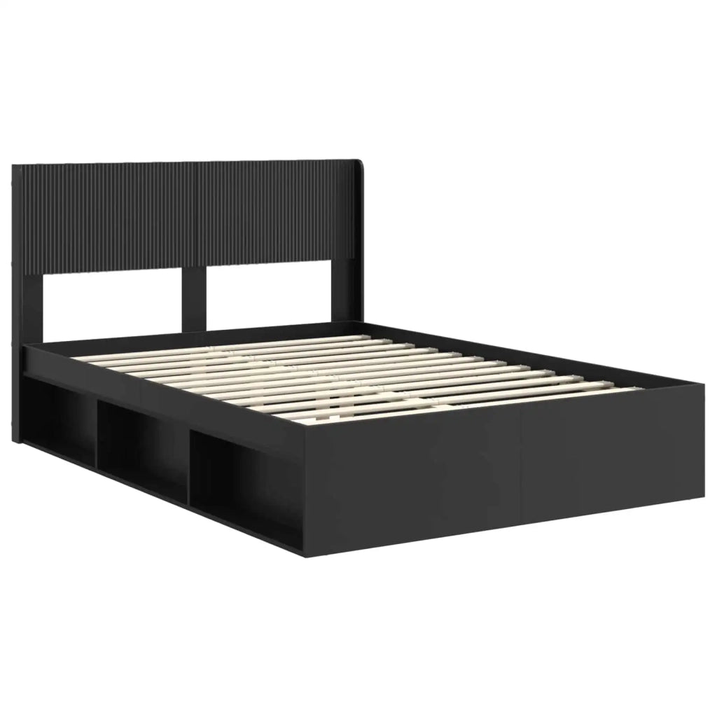 Struttura del letto con stoccaggio e testata Nero 120 x 200 cm