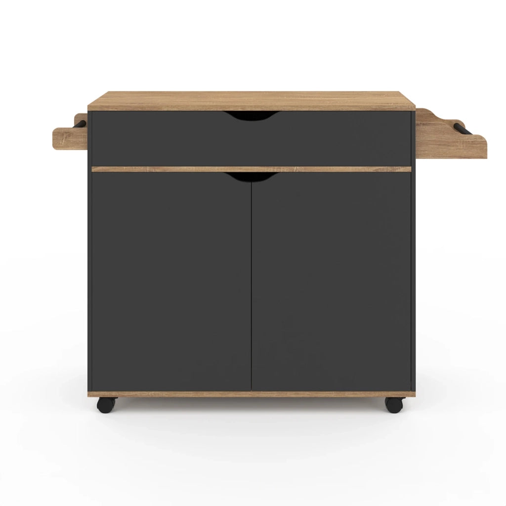 IDMarket - COSY XXL L.90 CM Aparador de cocina con cajón negro y estantes estilo haya