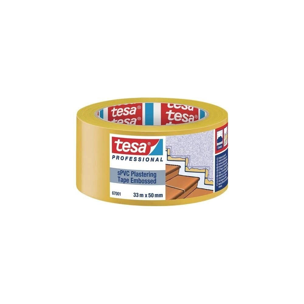 Tesa 67001-00001-00 Professional Nastro per Intonaco sPVC Goffrato 33 m x 50 mm Resistente UV colore Giallo