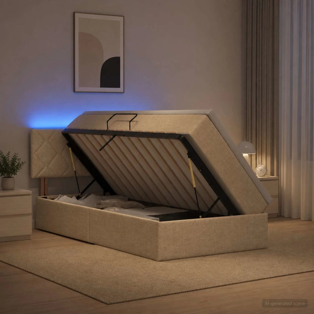 Letto con contenitore LED e materasso Crema 100 x 200 cm 3459109
