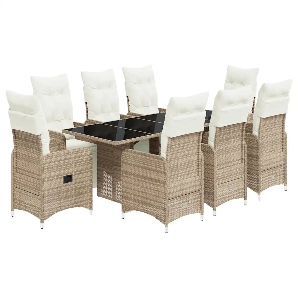 Set BistrÃ² da Giardino 9 pz con Cuscini in Polyrattan Marrone
