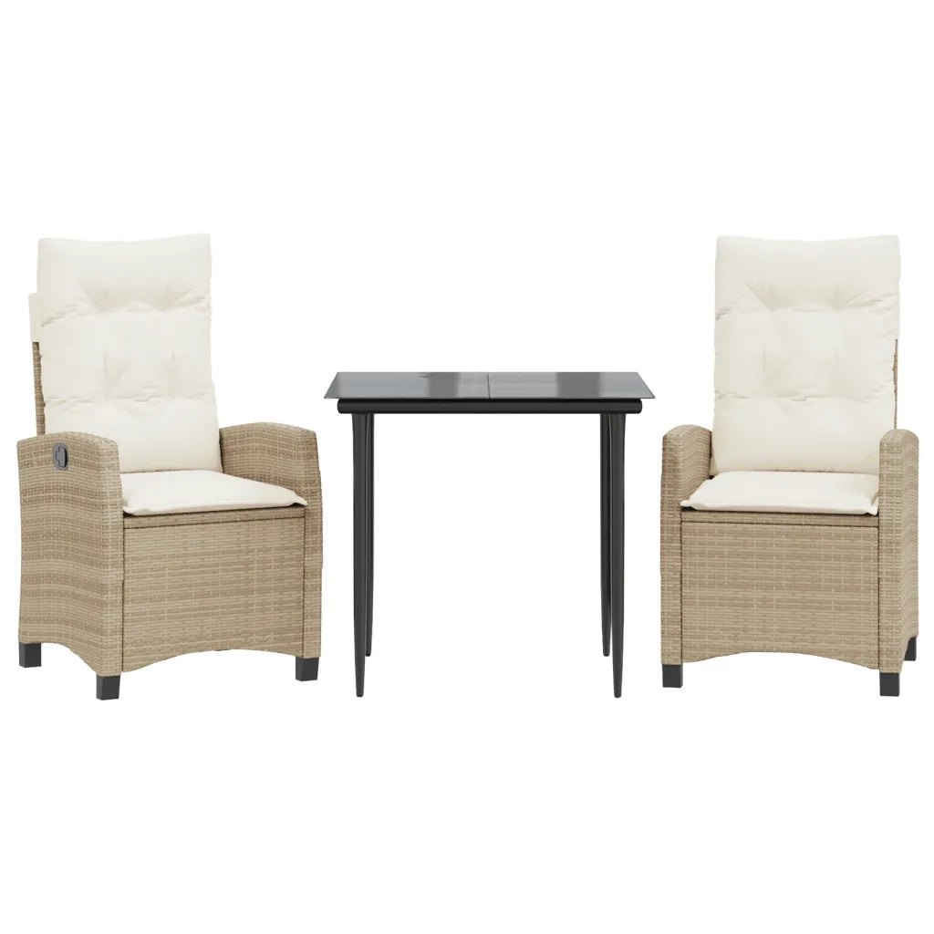 Set da Pranzo da Giardino 3 pz | Set Salotto da Giardino con Cuscini Beige in Polyrattan