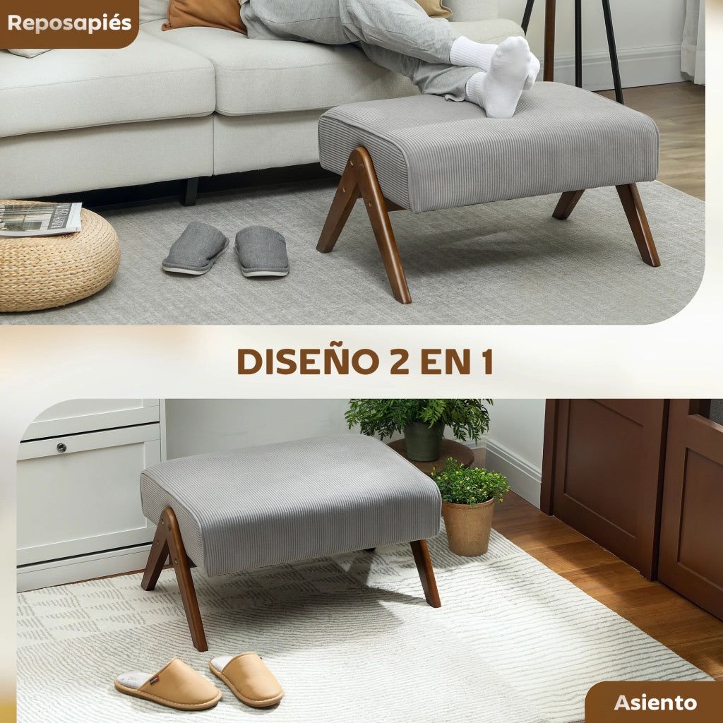 Poggiapiedi Imbottito ¨C Xylo ¨C Grigio Tessuto Legno 69x47x36 cm