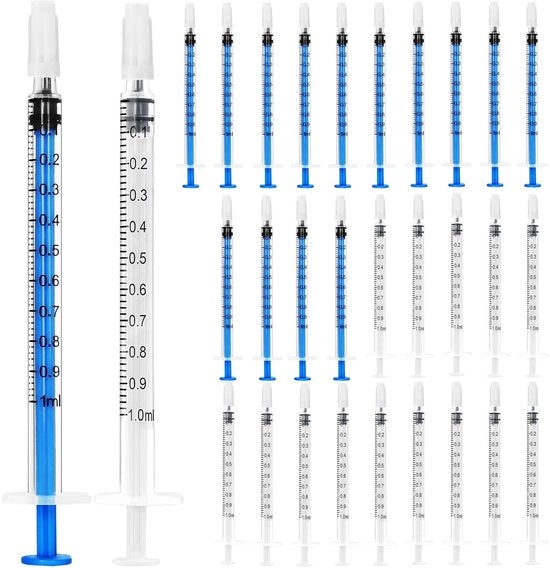 Collezione di spugne per iniezioni 30 pezzi 1 ml - Materiale plastico - Spugna per iniezioni - Senza ago - Sterile - Scala chiara - Leggero e inodore - Doser