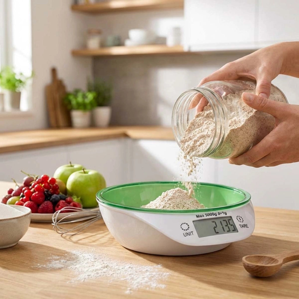 Bilancia da Cucina 5 Kg con Ciotola Integrata per Pasticceria e Ingredienti Bianco Avizar