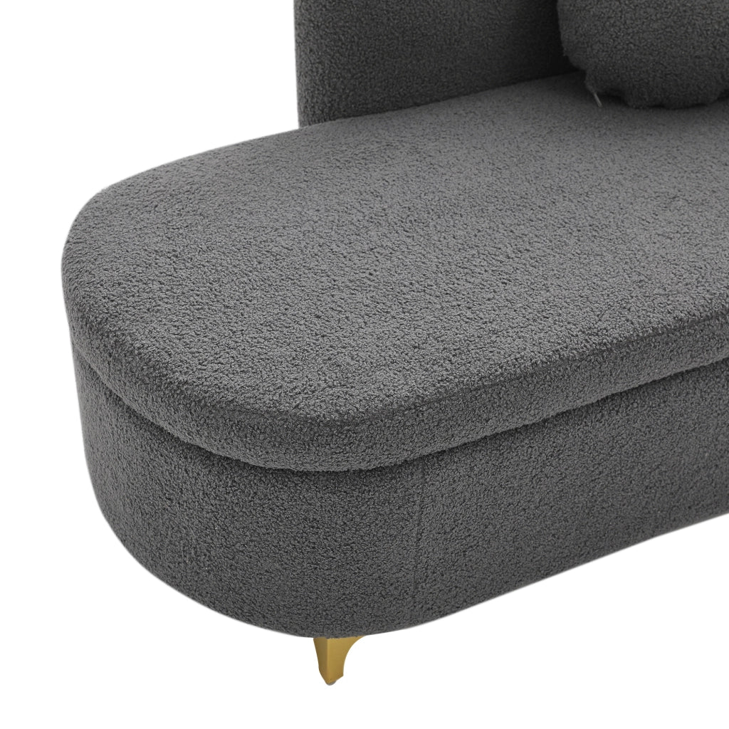 Chaise longue con vano contenitore e cuscini, tessuto effetto lana d'agnello Grigio Antico 134 × 64 × 70 cm
