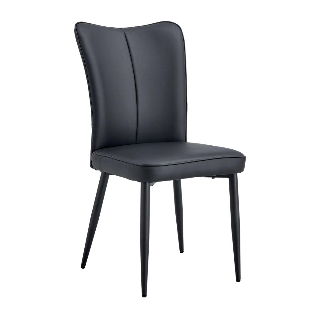 Sedia da Pranzo Set da 2 con Schienale Ergonomico, Piedini Regolabili Antiscivolo, in PU e Metallo Nero