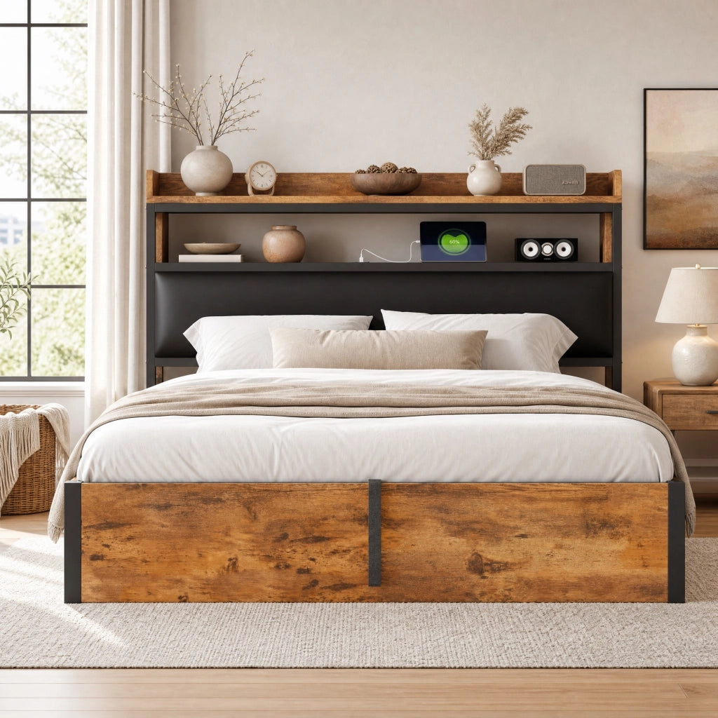 Letto matrimoniale 180x200 cm con contenitore idraulico; USB; testiera imbottita; nero
