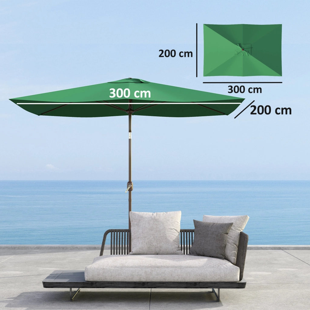 Telo di Ricambio per Ombrellone Rettangolare 3x2 m a 6 Stecche Poliestere Anti UV 50+ Verde