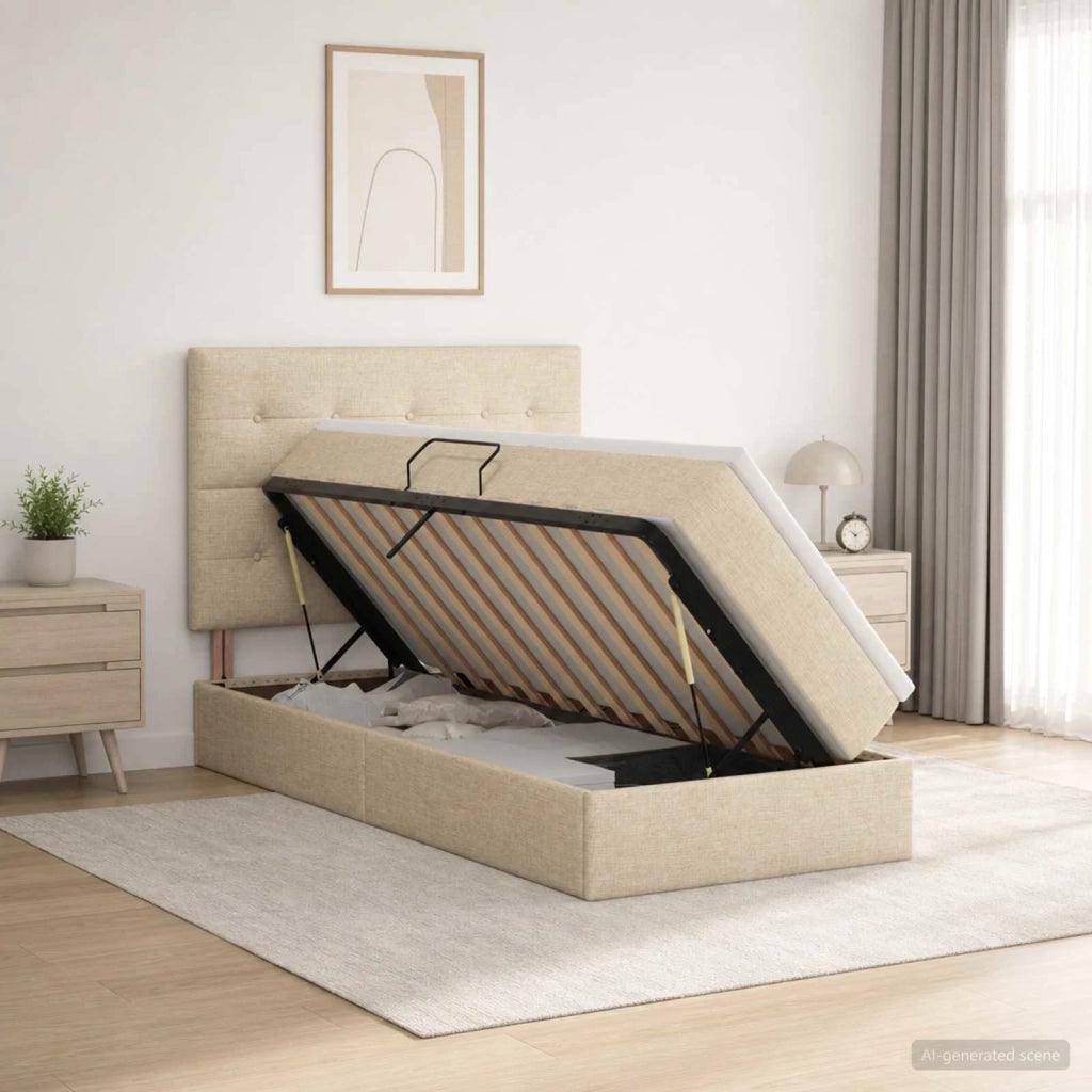 Letto con contenitore LED e materasso Crema 100 x 200 cm 3459928