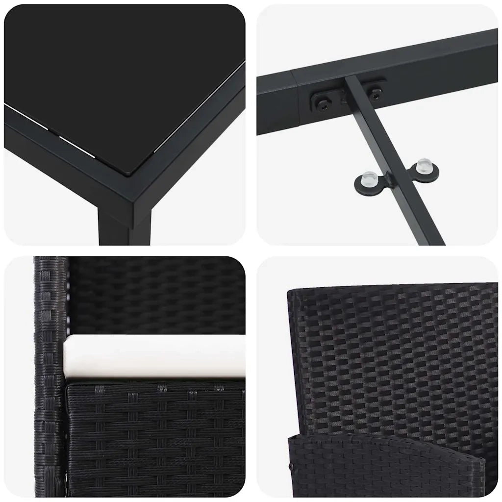 Set da Pranzo per Giardino con cuscino 5 pcs Nero polyrattan 3379921