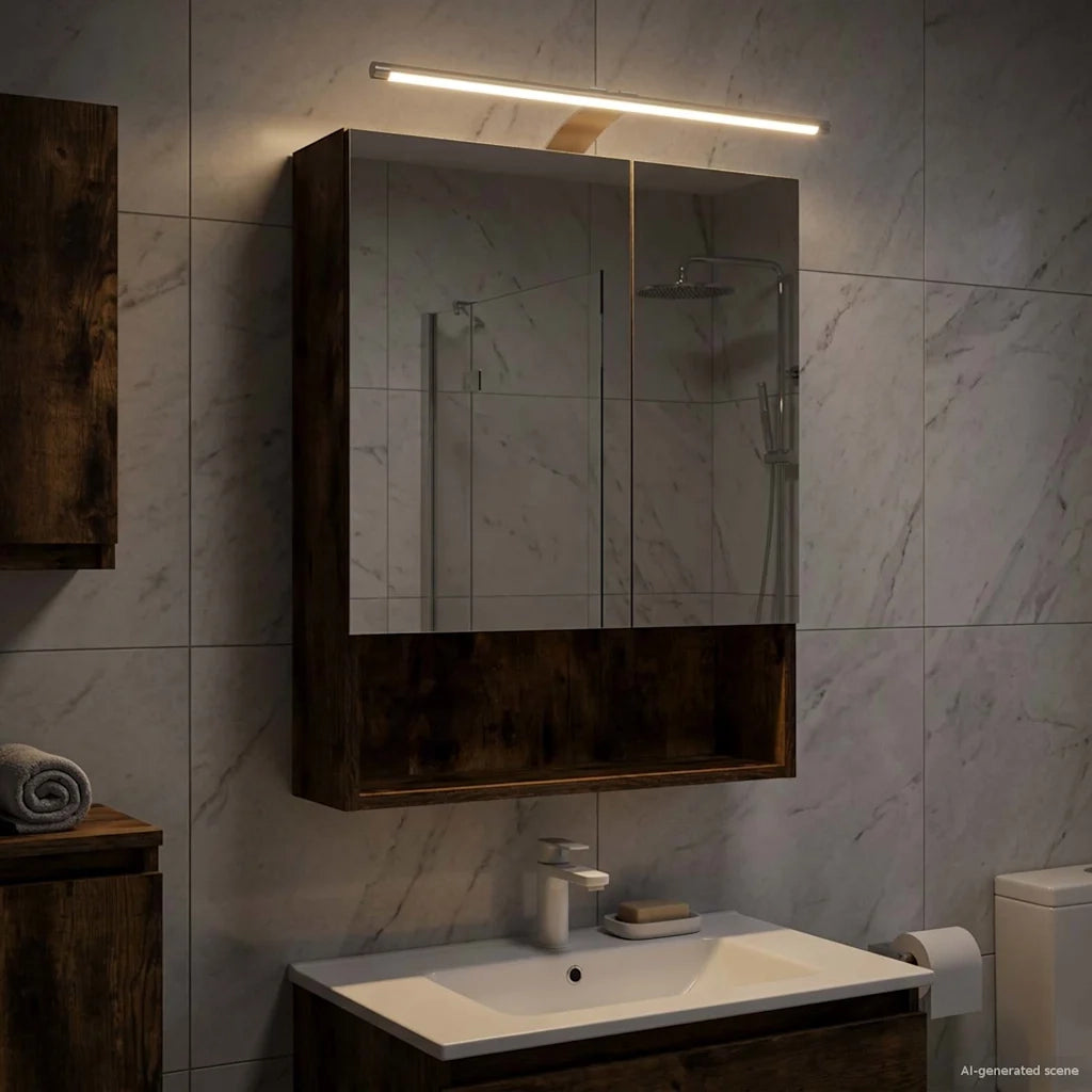Mobiletto per specchio da bagno Rovere fumé 50 x 14,5 x 70 cm