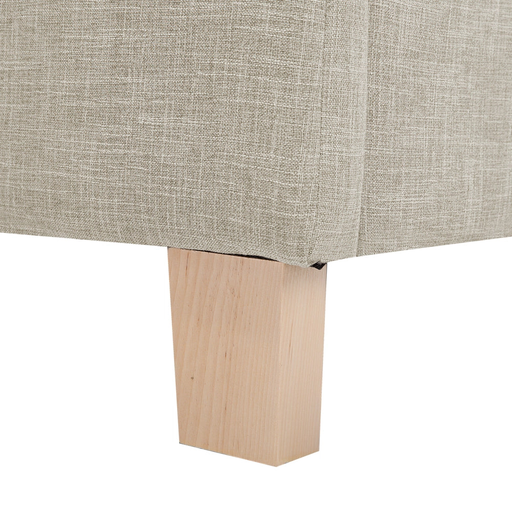 Letto rivestimento in tessuto beige Gambe in legno Dimensioni doppie 140 cm 6 a doghe con testiera Stile scandinavo minimalista