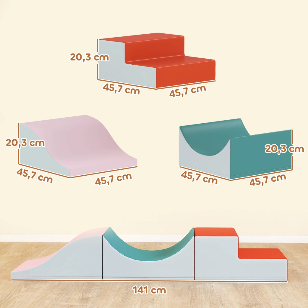 Set 3 Pezzi Blocchi Morbidi da Arrampicata per Bambini in Ecopelle e Schiuma EPE Grigio Chiaro Resistente