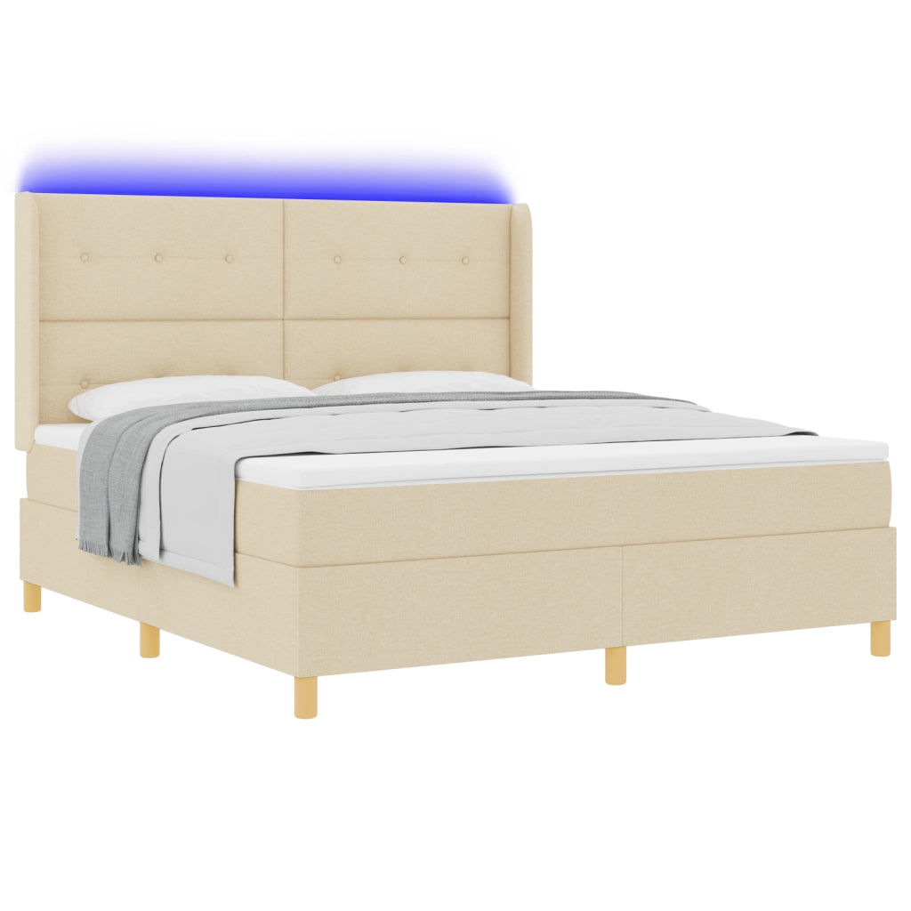 Letto Box con Materasso & LED Crema 180x200 cm Tessuto