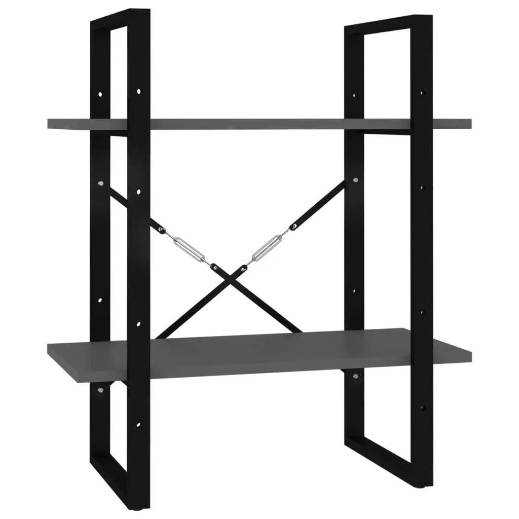 Libreria a 2 Ripiani-Scaffale per Libri-Mobile di Stoccaggio Grigia 60x30x70 cm in Legno Multistrato