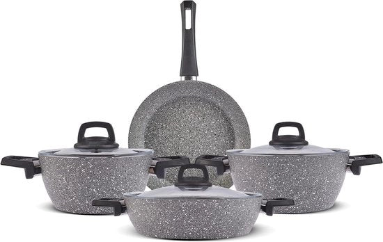 Set di teglie in pietra naturale organica - Antiaderente - 7 pezzi - Incluso con coperchi in vetro